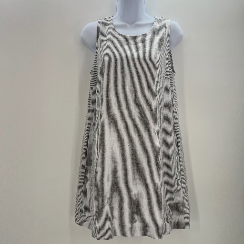 J.Crew Women 4 Blue White Striped Linen Blend Sleeveless Shift Dress
